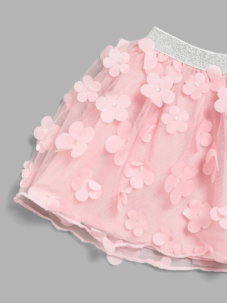 HOP Baby Pink Floral Mesh Skirt