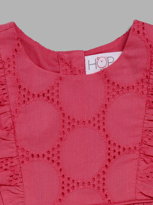 HOP Baby Pink Schiffli Gathered Dress