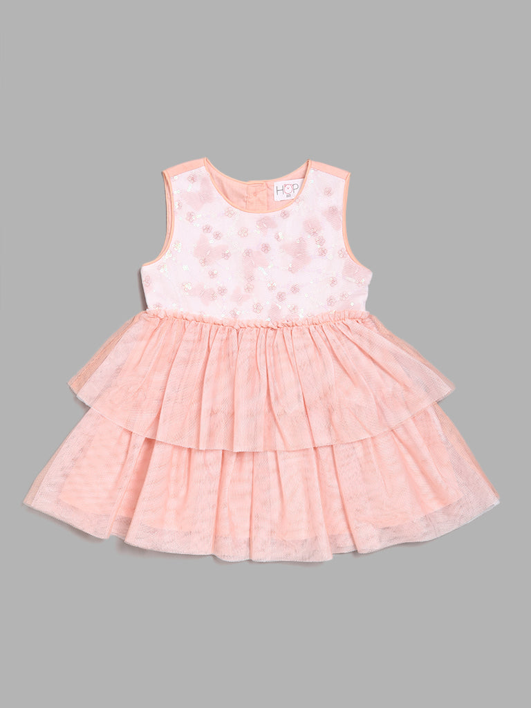 HOP Baby Sequence Tiered Peach Dress