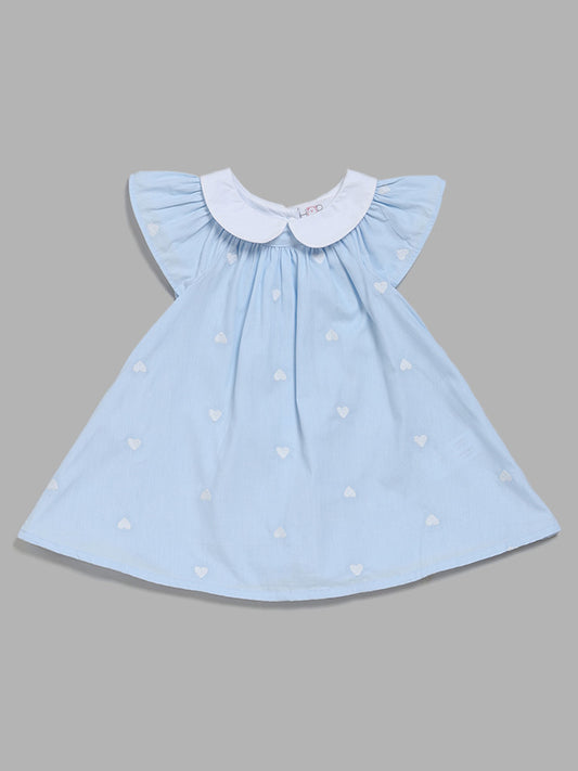 HOP Baby Blue Heart Embroidered A-Line Blue Dress