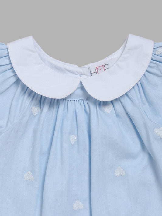 HOP Baby Blue Heart Embroidered A-Line Blue Dress
