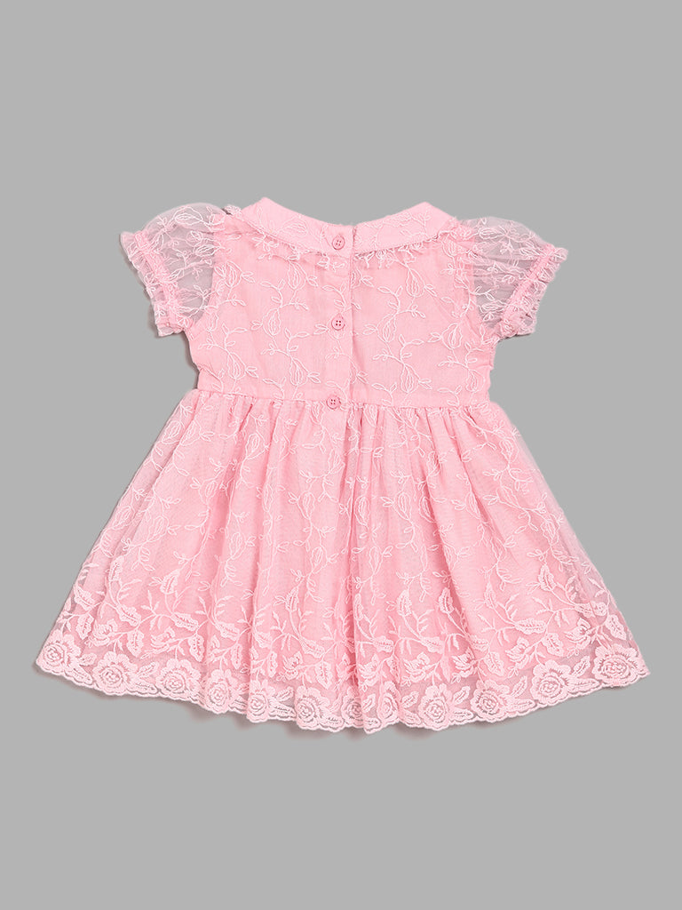 HOP Baby Pink Embroidered A-Line Dress
