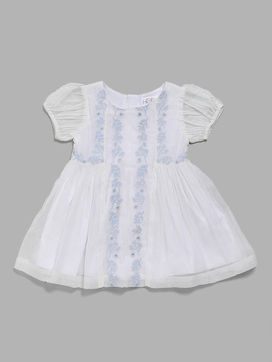 HOP Baby Floral Embroidered White Mesh Dress