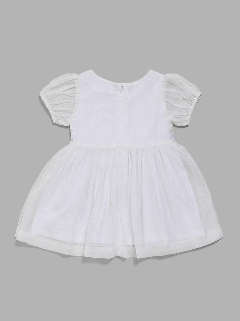 HOP Baby Floral Embroidered White Mesh Dress