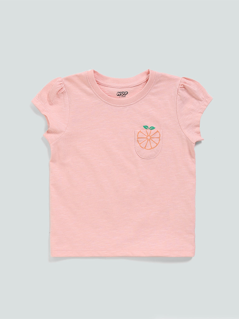 HOP Kids Printed Pocket Peach T-Shirt