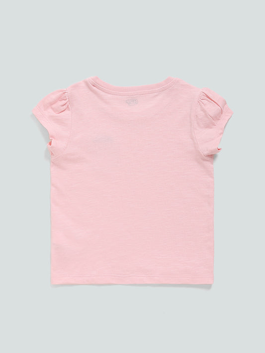 HOP Kids Light Pink Printed T-Shirt