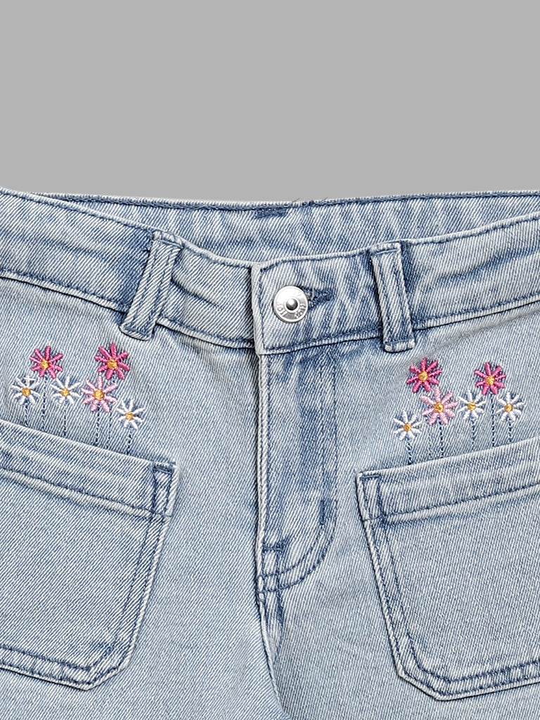 HOP Kids Blue Embroidered Mid Rise Jeans