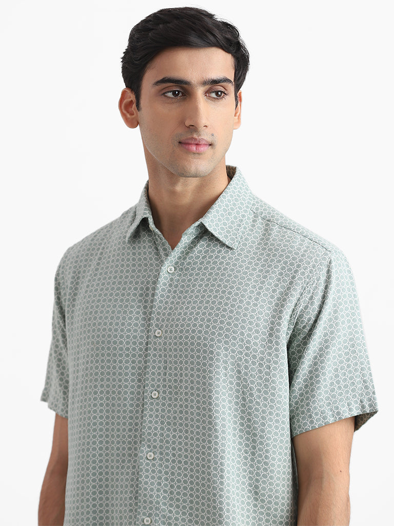 Ascot Sage Green Printed Relaxed Fit Gale Shirt