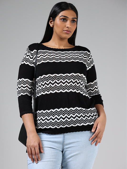Gia Black & White Chevron Striped Sweater