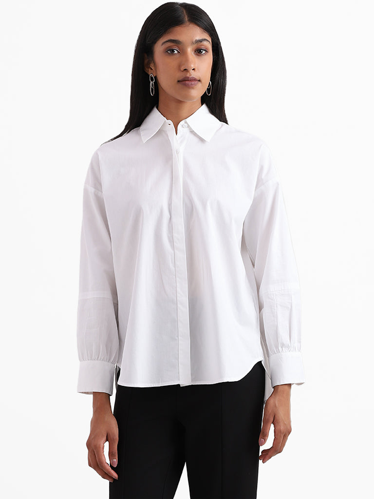 Wardrobe Plain Off White Casual Shirt