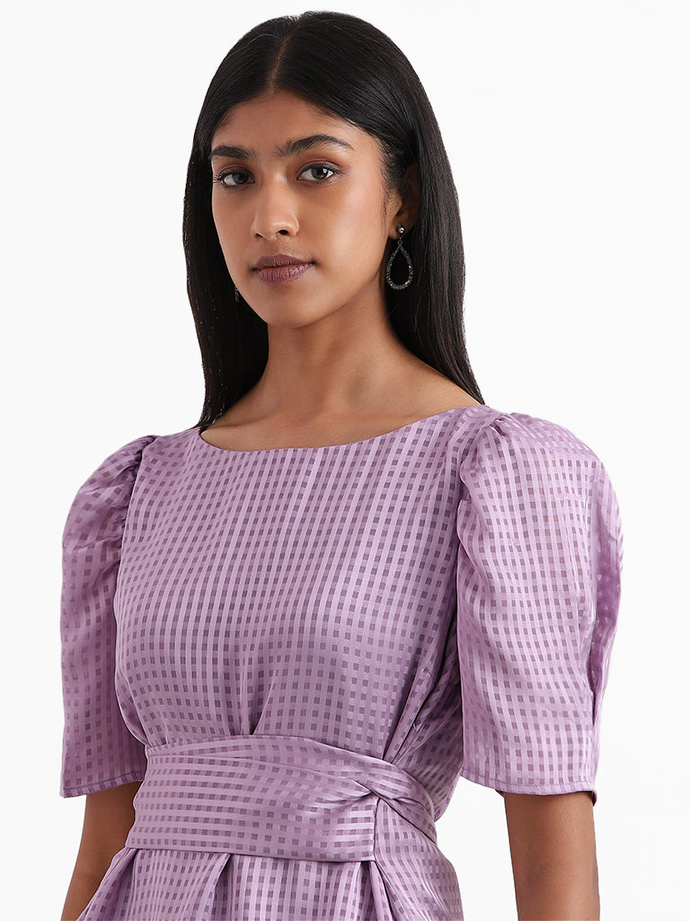 Wardrobe Checked Orchid Puffed Sleeve Top