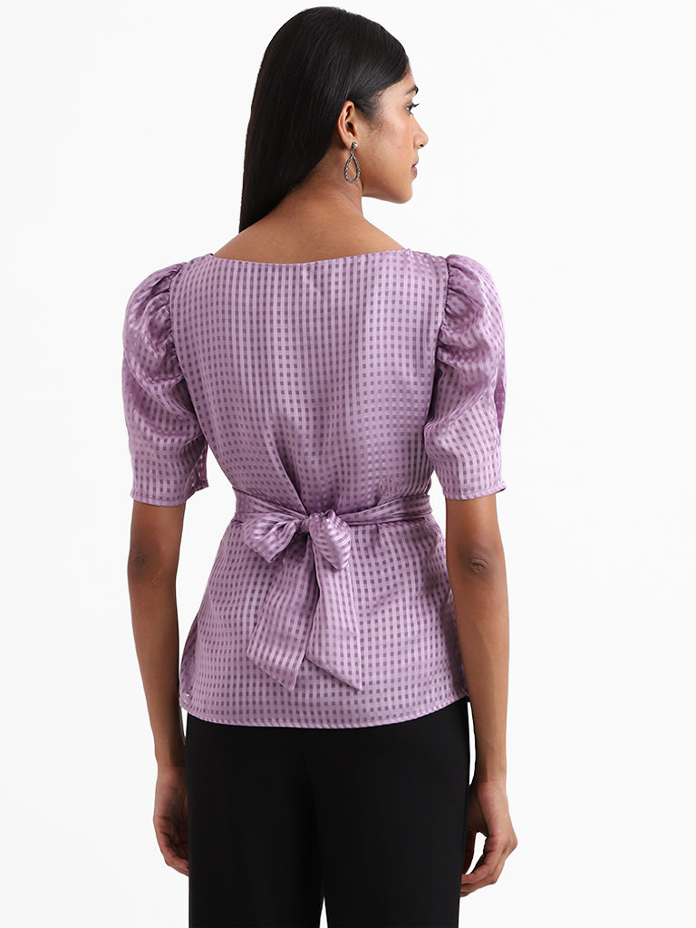 Wardrobe Checked Orchid Puffed Sleeve Top