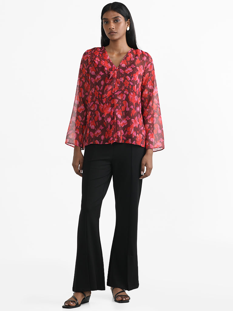 Wardrobe Floral Printed Red Blouse