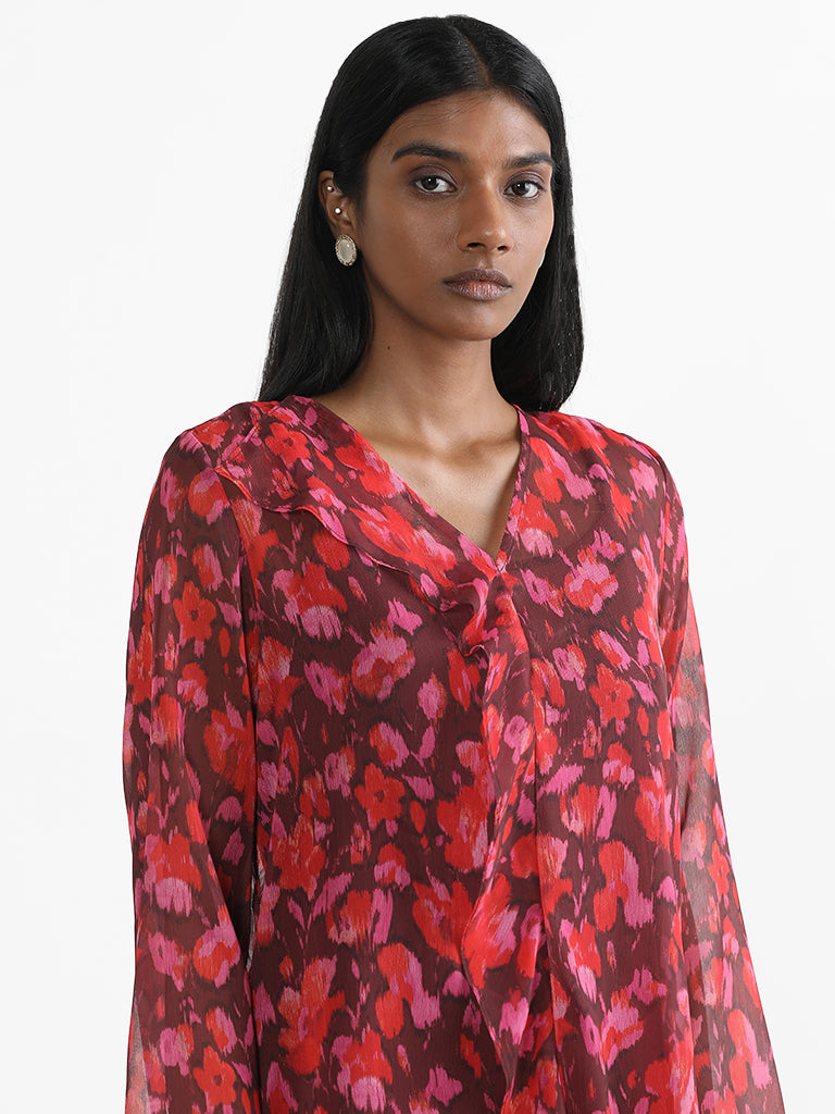 Wardrobe Floral Printed Red Blouse