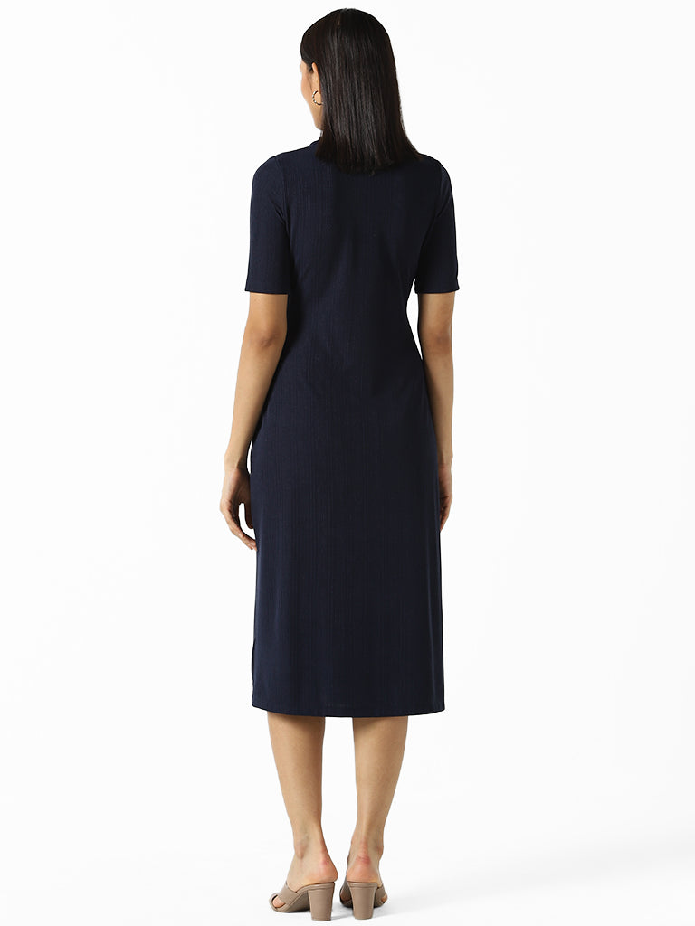 Wardrobe Solid Navy Knotted Dress