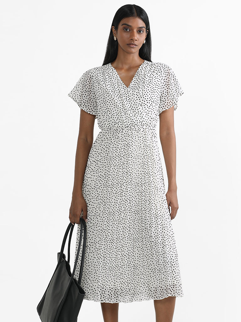 Wardrobe White Polka Dotted Dress