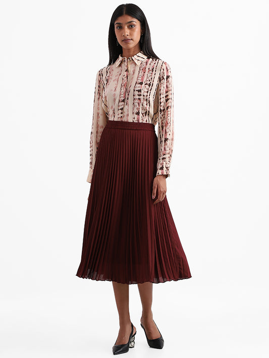 Wardrobe Plain Maroon Pleated Skirt