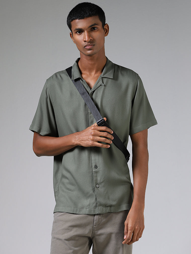Nuon Solid Olive Green Casual Shirt