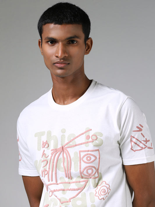 Nuon Printed White Cotton T-Shirt