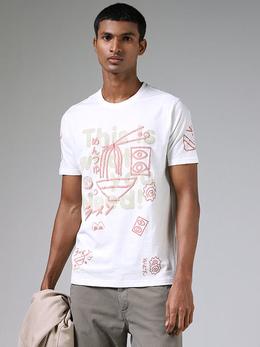 Nuon Printed White Cotton T-Shirt