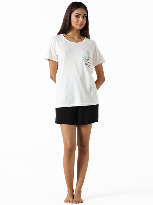 Wunderlove Off-White Printed Regular Fit T-Shirt