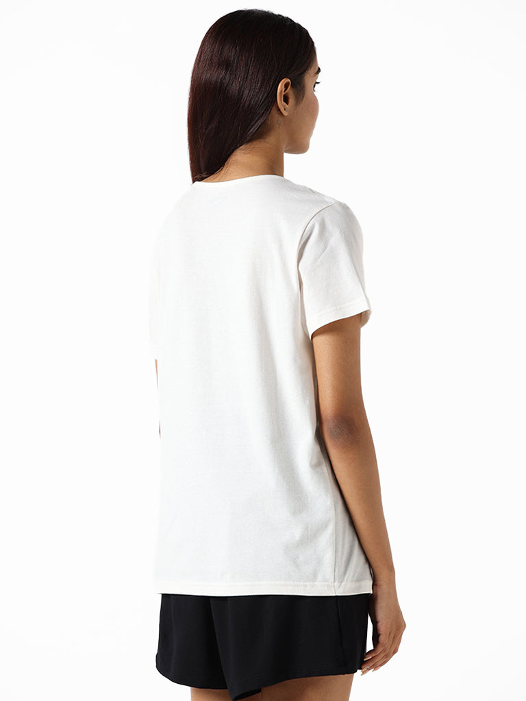 Wunderlove Off-White Printed Cotton T-Shirt