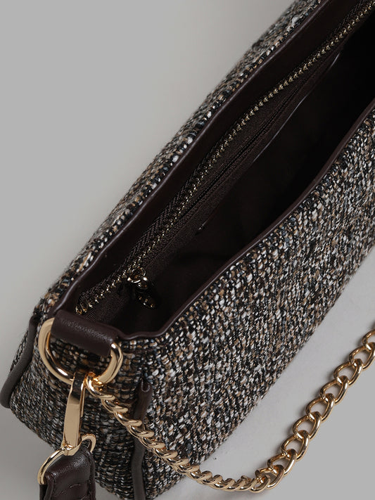 LOV Brown Tweed Shoulder Bag with Pouch