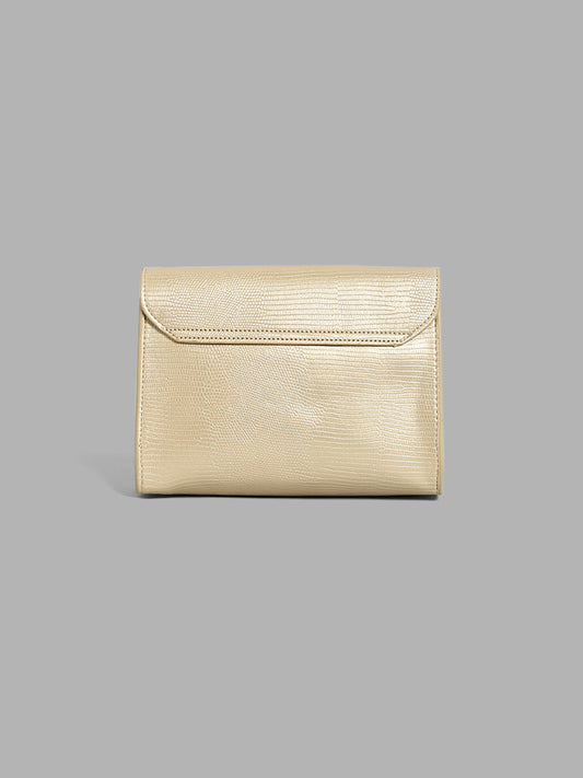 LOV Gold Crocodile Textured Sling Bag
