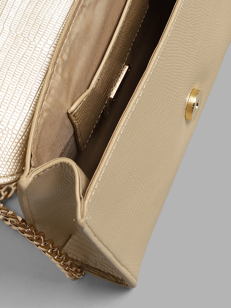 LOV Gold Crocodile Textured Sling Bag