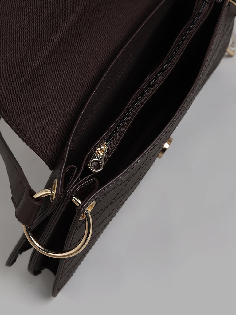LOV Plain Brown Leather Shoulder Bag