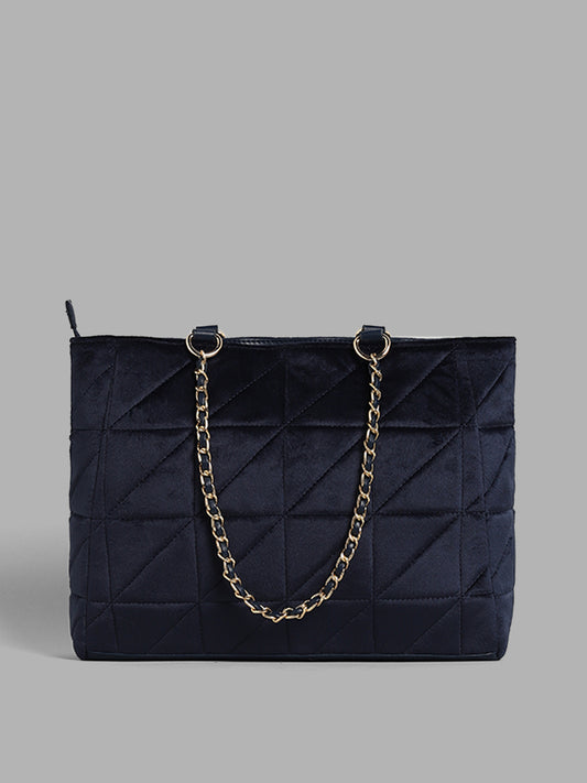 LOV Navy Geometric Textured Handbag