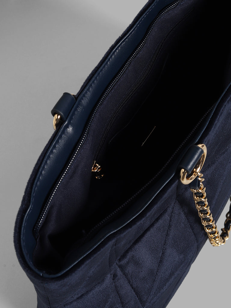 LOV Navy Geometric Textured Handbag