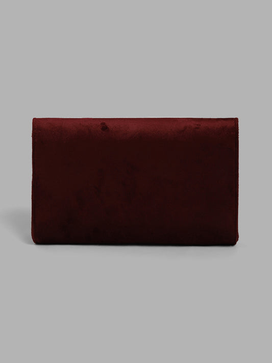 LOV Snap Closure Maroon Sling Clutch