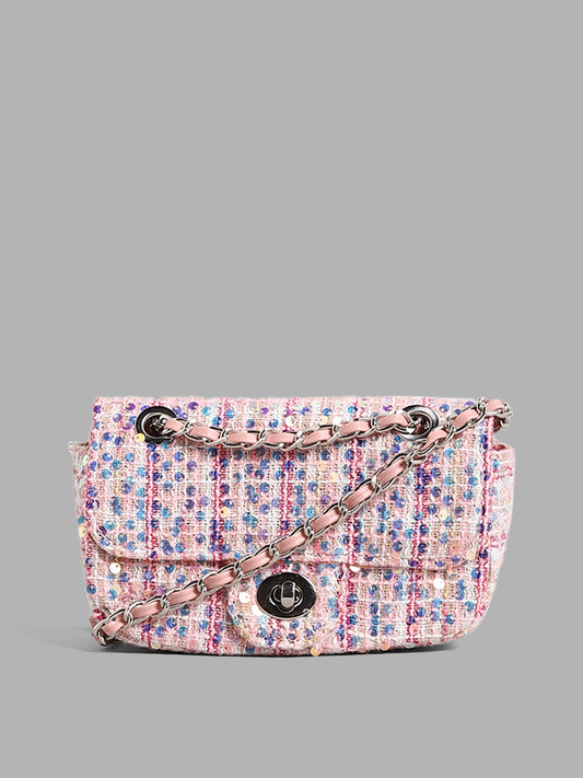 LOV Pink Sequin Embroidered & Woven Sling Bag