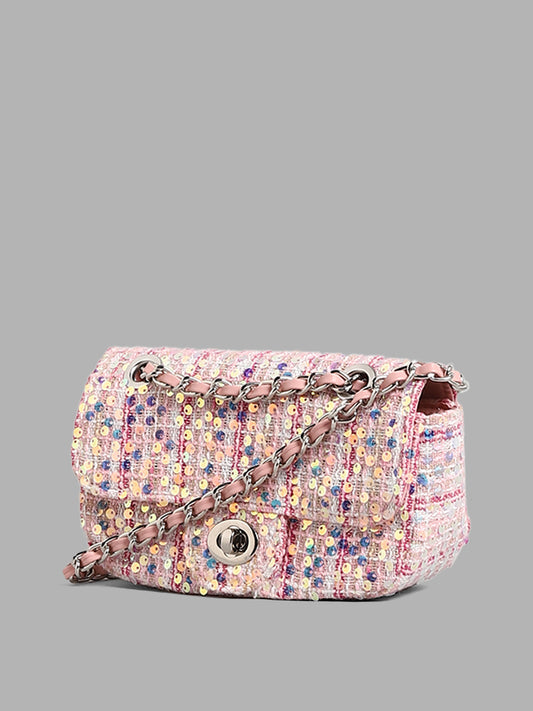 LOV Pink Sequin Embroidered & Woven Sling Bag