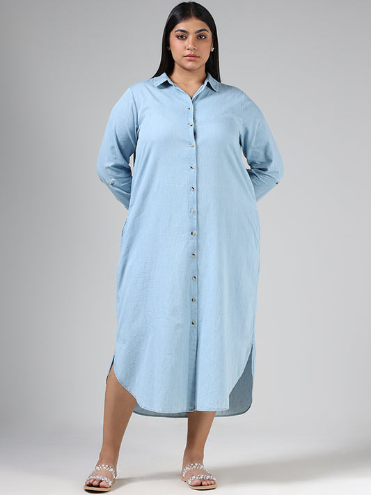 Gia Solid Blue Longline Shirt Dress