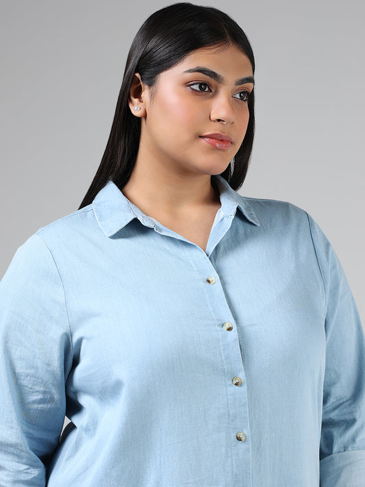Gia Solid Blue Longline Shirt Dress