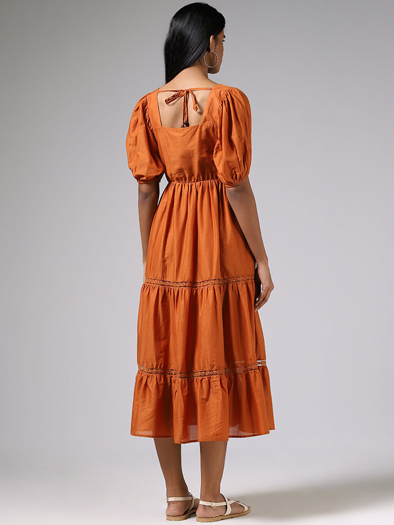 LOV Tangerine Lace Insert Tiered Dress