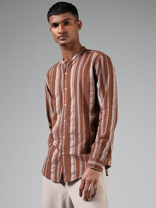 ETA Mocha Brown Striped Resort-Fit Shirt