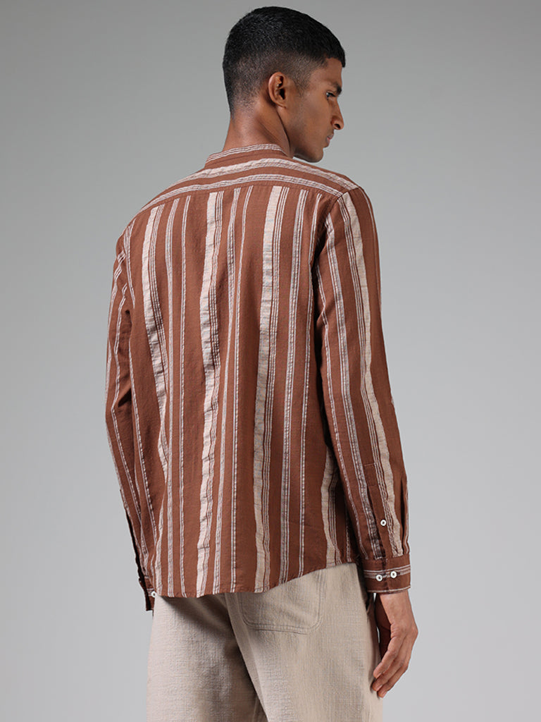 ETA Mocha Brown Striped Resort Fit Shirt