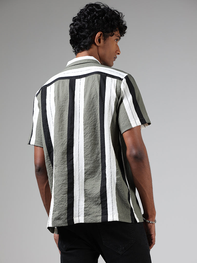 Nuon Sage & White Striped Resort-Fit Shirt
