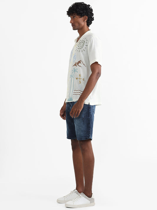Nuon Off White Embroidered Relaxed Fit Shirt