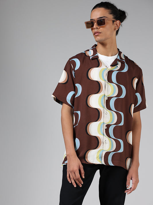 Nuon Brown Printed Relaxed Fit Shirt