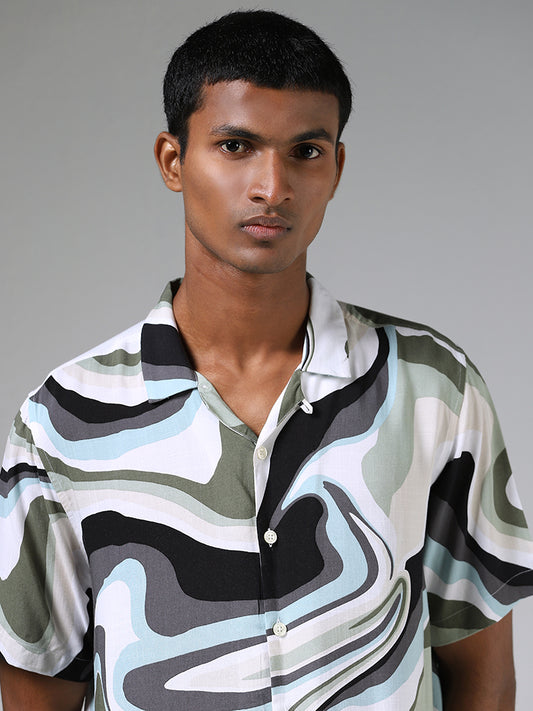 Nuon Wavy Patterned Multi-coloured Casual Shirt