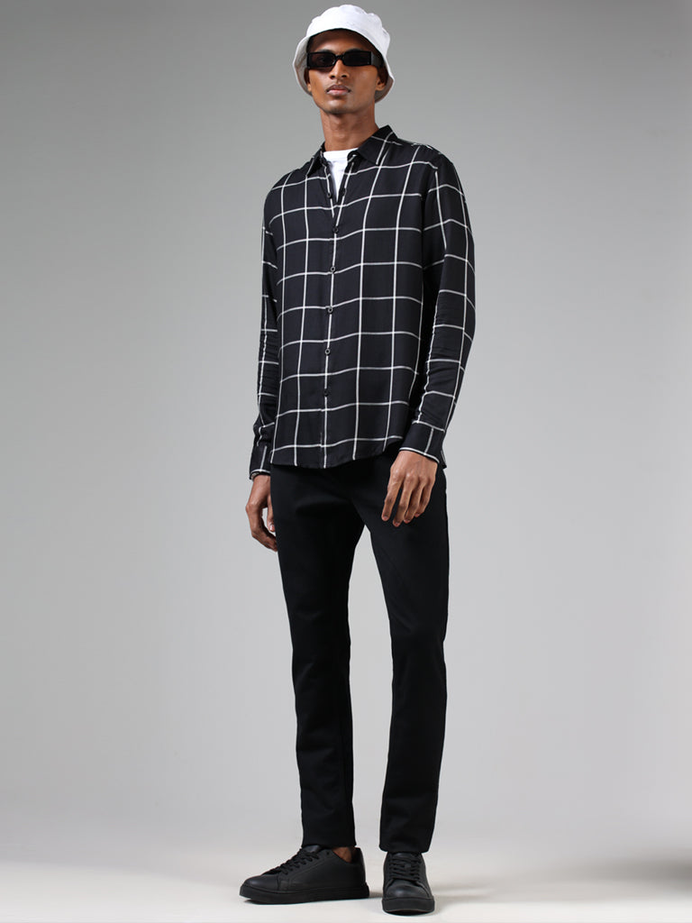 Nuon Black Windowpane Checked Relaxed Fit Shirt