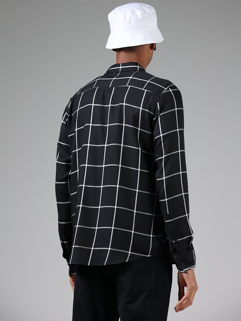 Nuon Black Windowpane Checked Relaxed Fit Shirt