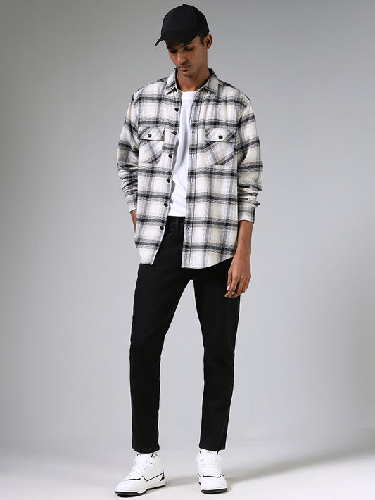 Nuon Beige & Black Checked Cotton Slim-Fit Shirt