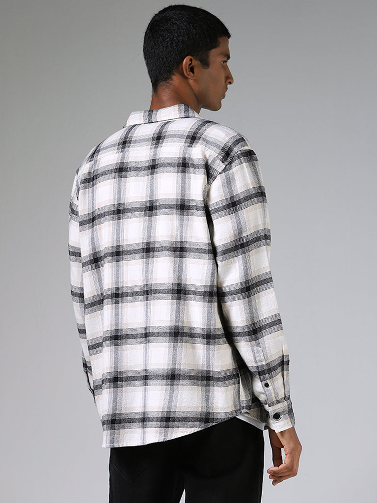 Nuon Beige & Black Checked Slim Fit Shirt