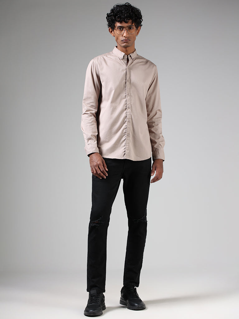 Nuon Beige Solid Slim Fit Shirt