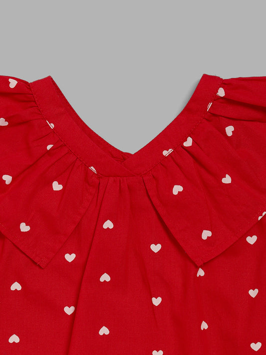HOP Baby Red Heart Printed Tiered Dress